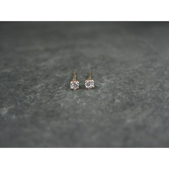 Tiny Vintage 2mm Cz Stud Earrings 14K Gold Filled New Old Stock - Picture 10 of 10